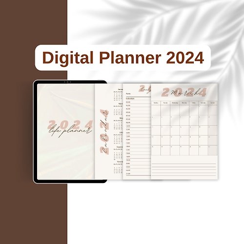 InstaGlowStudio Simple Digital Planner 2024 PDF Aesthetic Beige Planner Hyperlinks for iPad