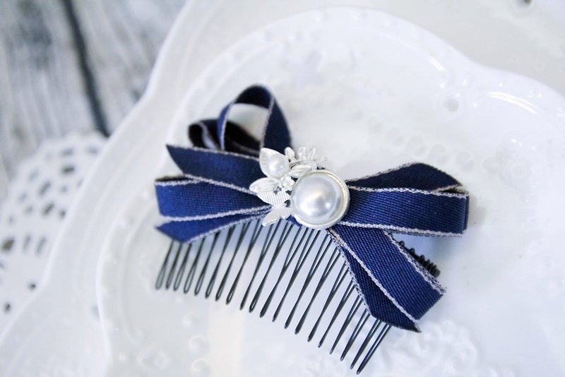 Dark blue noble entwined line dynamic hair fork - Hair Accessories - Cotton & Hemp Blue