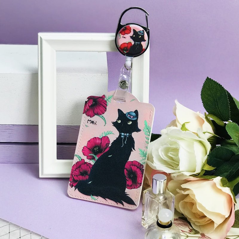 伸縮卡套 | 識別證套 | 悠遊卡套 - 戀愛美人貓黑貓 - 證件套/識別證套 - 人造皮革 黑色