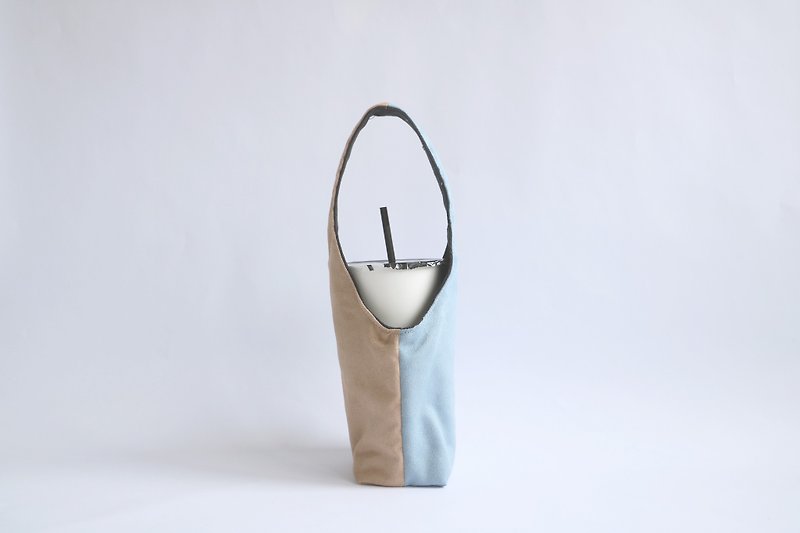 MaryWil麂皮雙面環保杯套飲料提袋-卡其x灰藍 - 杯袋/飲料提袋 - 棉．麻 多色