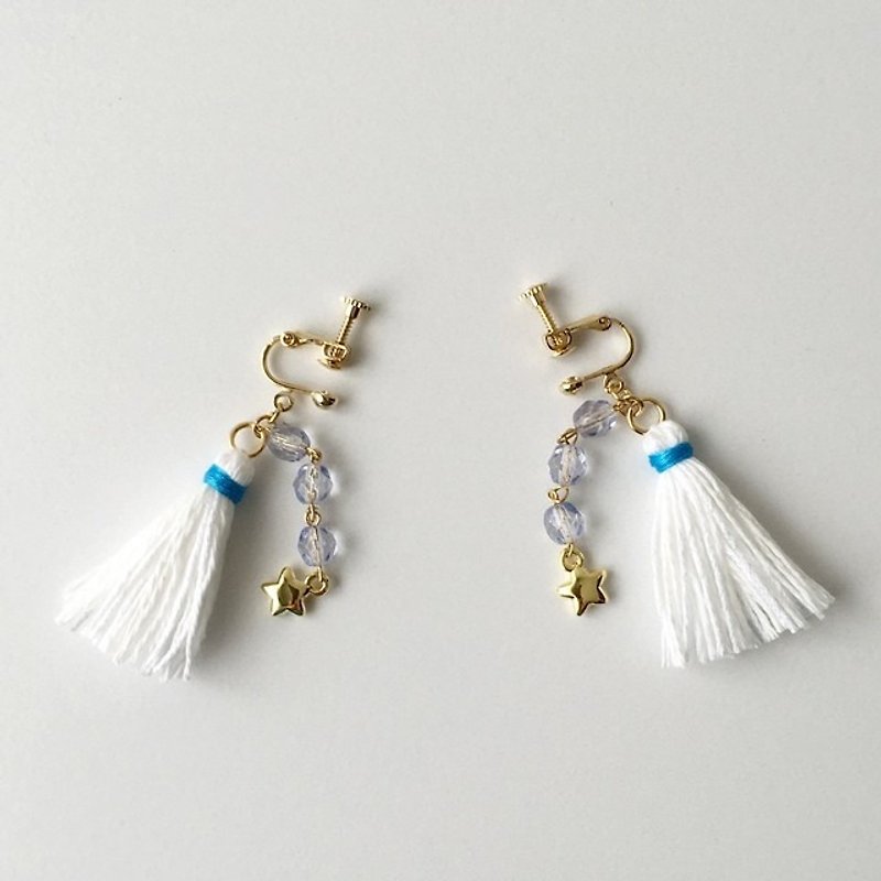 ★ shimmering tassel earrings & earrings "White" 4 - ต่างหู - ผ้าฝ้าย/ผ้าลินิน ขาว