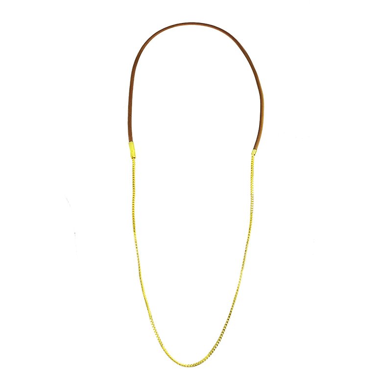 Modern clean lines metal leather necklace HORA - สร้อยคอ - โลหะ 