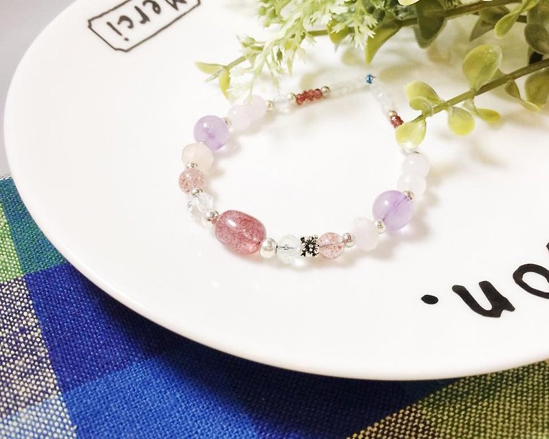 MH sterling silver natural stone custom _ cherry snowshake _ strawberry crystal - Bracelets - Crystal Pink
