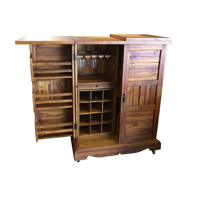 [Jidi City 100% Teak Furniture] HY121 Teak Hidden Table Storage Cabinet Red Wine Cabinet - กล่องเก็บของ - ไม้ สีนำ้ตาล