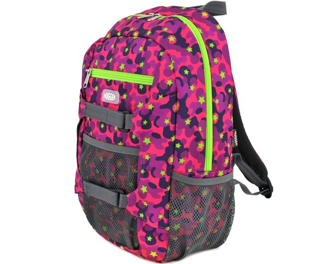 CAMPER　ALEMEMDRA　アーモンドリュック　パープル　A4サイズ可 HUGGER 子供用登山リュック 迷彩柄 キャンディ柄 子供用リュック