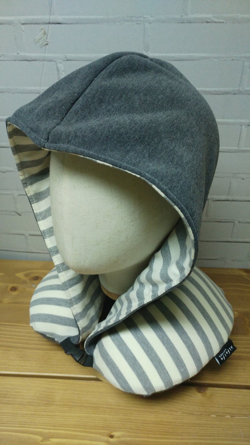 グレーストライプキャップされたメモリ泡の首の枕の間 - 帽子 - コットン・麻 ホワイト