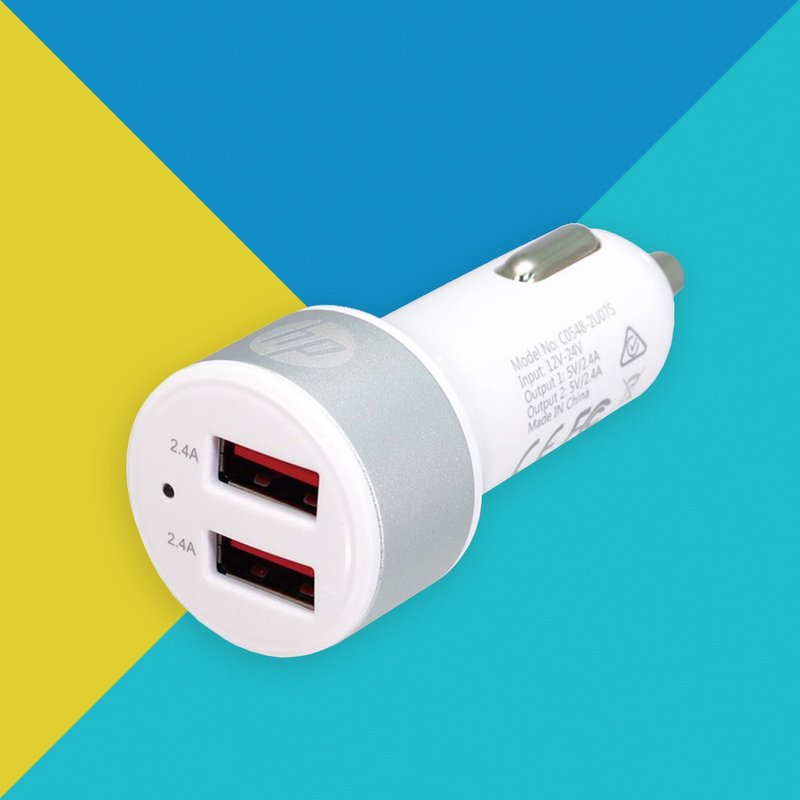 HP Dual USB4.8A Fast Car Charger HP047GBSLV0TW - ที่ชาร์จไร้สาย - พลาสติก สีเงิน