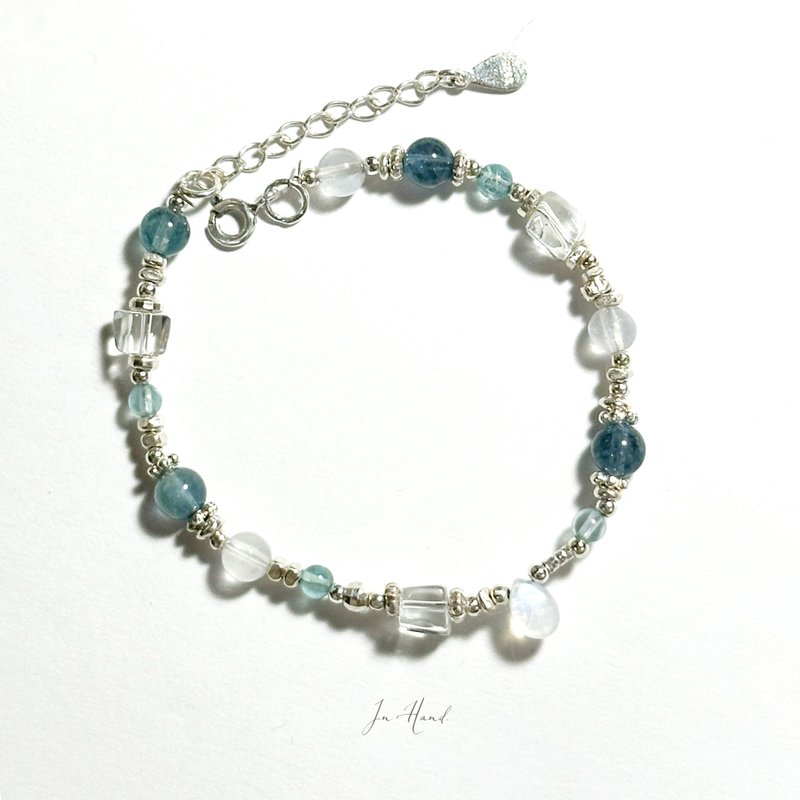 Island Blue - Aquamarine, White Crystal, Moonstone - Sterling Silver Designer Bracelet - Single Chain - Bracelets - Silver Blue