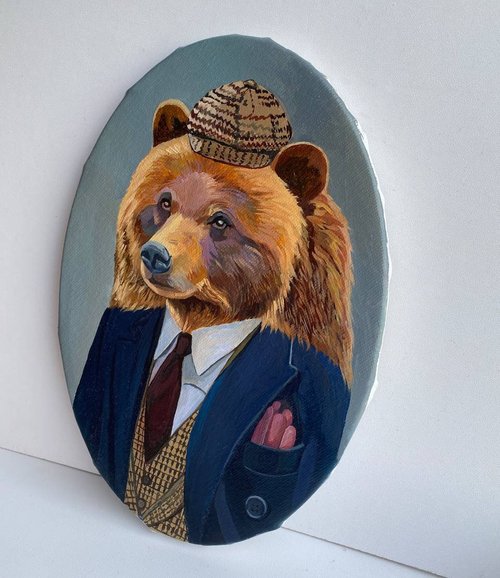 クマの親子【油彩画】 絵画 絵 原画 現代アート キャンバス