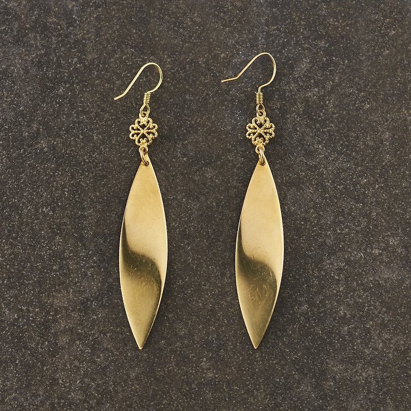 [Crystal] Willow leaf earrings - Earrings & Clip-ons - Copper & Brass Gray