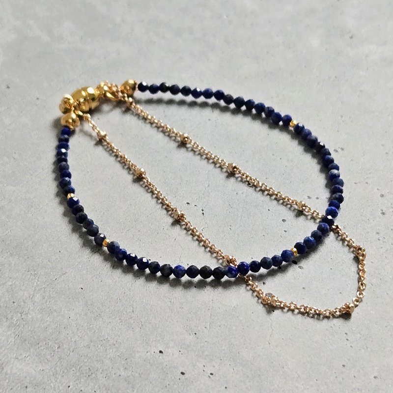 [14kgf changeable] Lapis lazuli double-strand ultra-thin bracelet - สร้อยข้อมือ - เครื่องเพชรพลอย สีน้ำเงิน