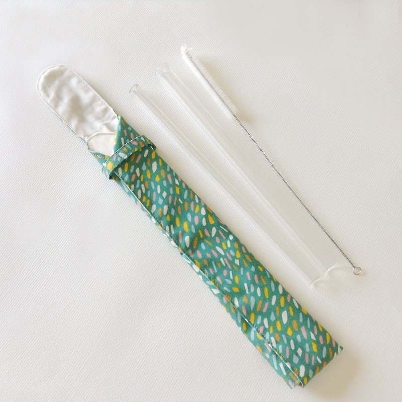 (Under revision) Duo organic cotton double glass straw storage bag (excluding glass straw group) (colorful forest) / tableware bag / easy to clean / can be fully developed - Reusable Straws - Cotton & Hemp Green