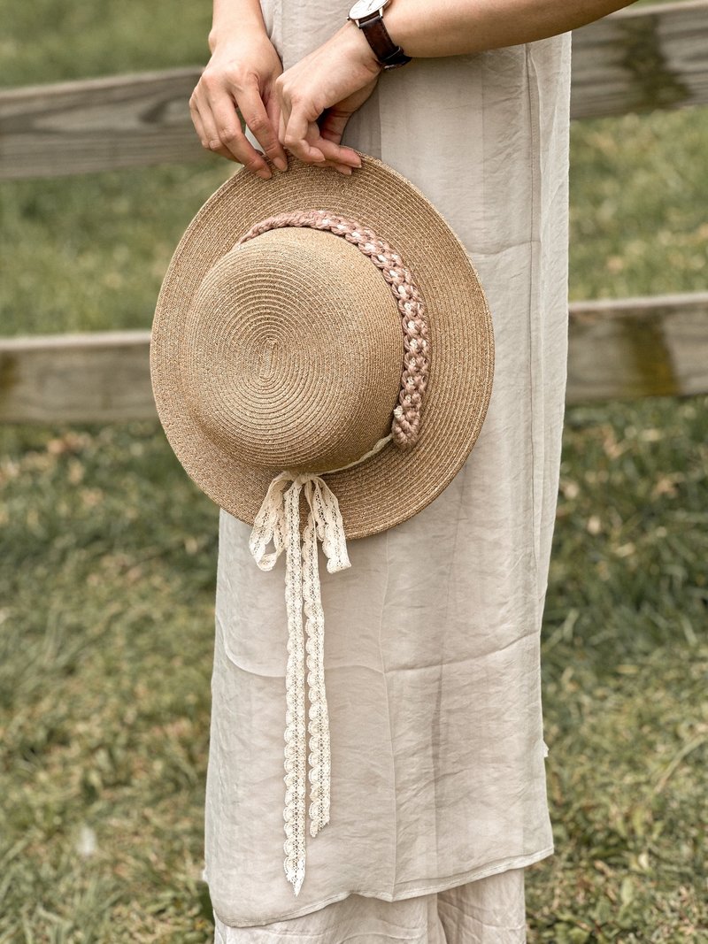 Summer braided straw hat/headband style - หมวก - ผ้าฝ้าย/ผ้าลินิน สึชมพู