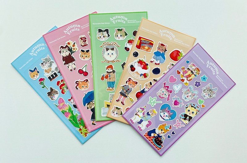 Cat illust 5type seal sticker - 貼紙 - 紙 多色