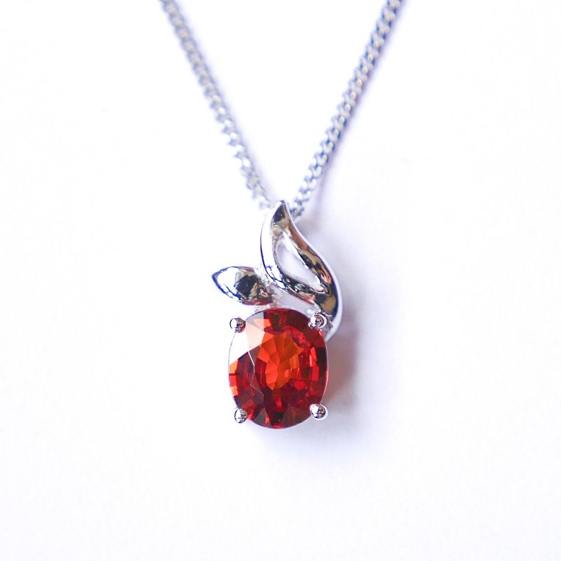 Natural stones orange manganese aluminum garnet necklace - Necklaces - Other Metals Orange