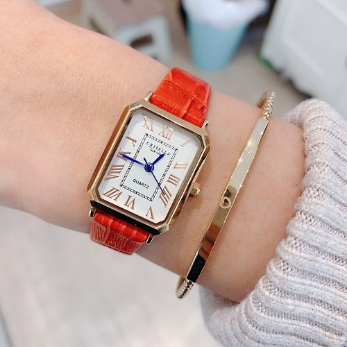 Crisella New York 時尚紋理皮帶石英女手錶
