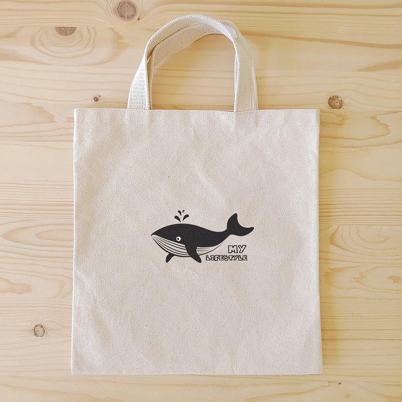 Whale flat tote/book bag - Handbags & Totes - Cotton & Hemp Blue
