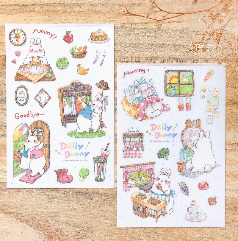 Daily Bunny / Pressure Sensitive Transfer Sticker - Stickers - Paper Multicolor