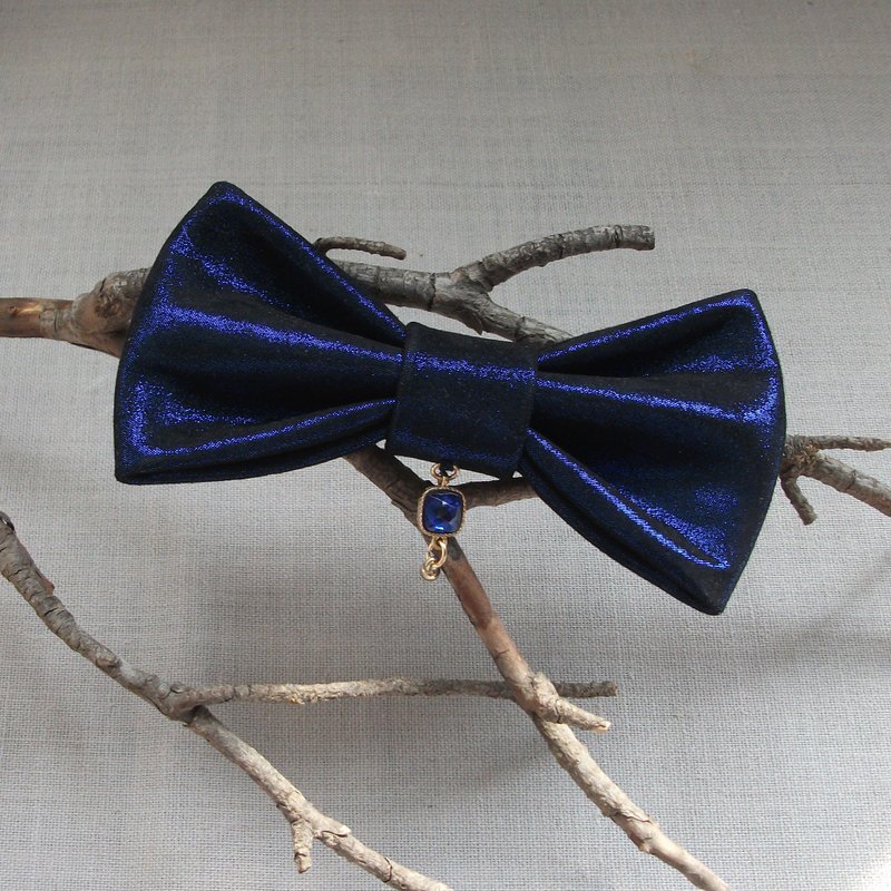 Brooch-bow made of genuine leather blue metallic - 胸針 - 真皮 藍色