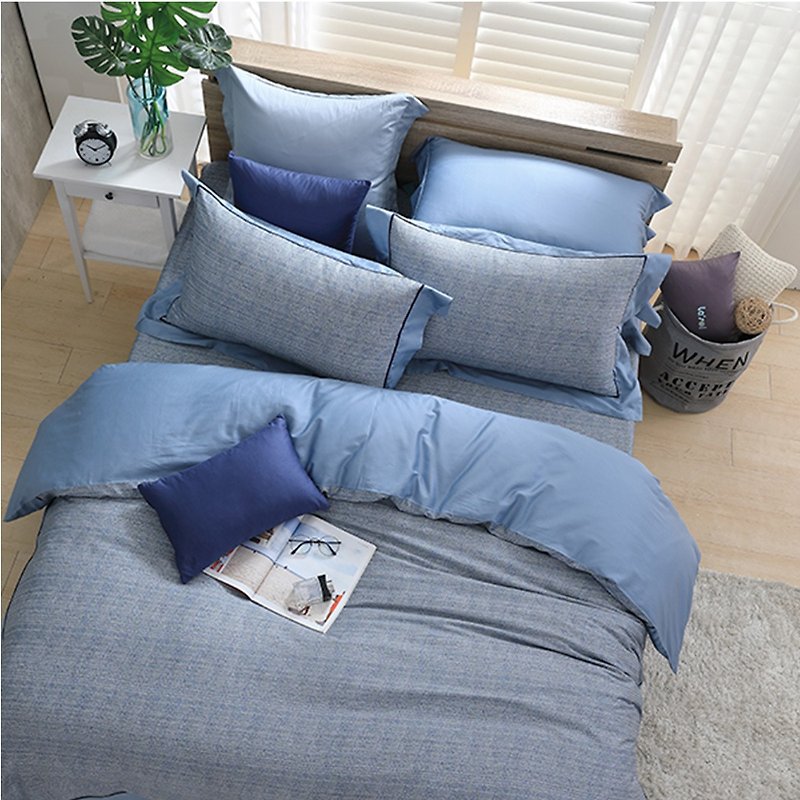 (雙人)月色-藍色手扎-高質感60棉兩用被床包四件組【5*6.2尺】 - 床包/寢具 - 棉．麻 藍色