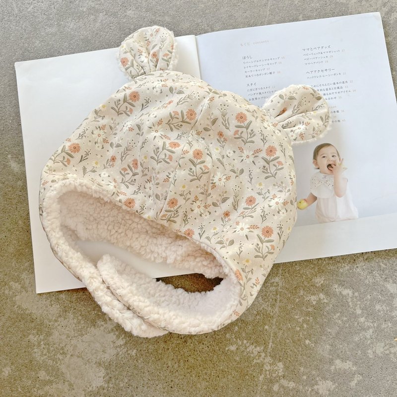 British aristocratic floral handmade baby warm lamb fleece flying cap ear cap baby cap - Baby Hats & Headbands - Cotton & Hemp 