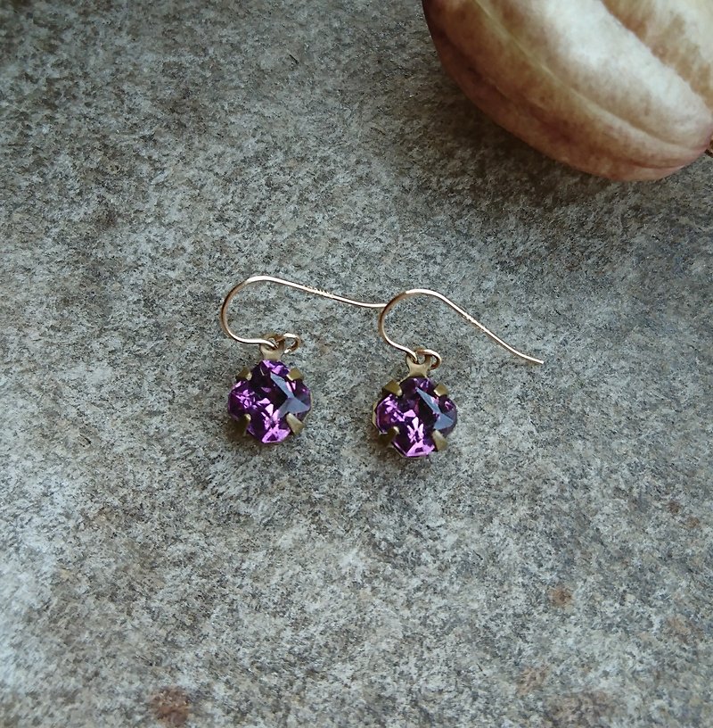 簡約深紫古董玻璃耳環 - 耳環/耳夾 - 其他金屬 紫色