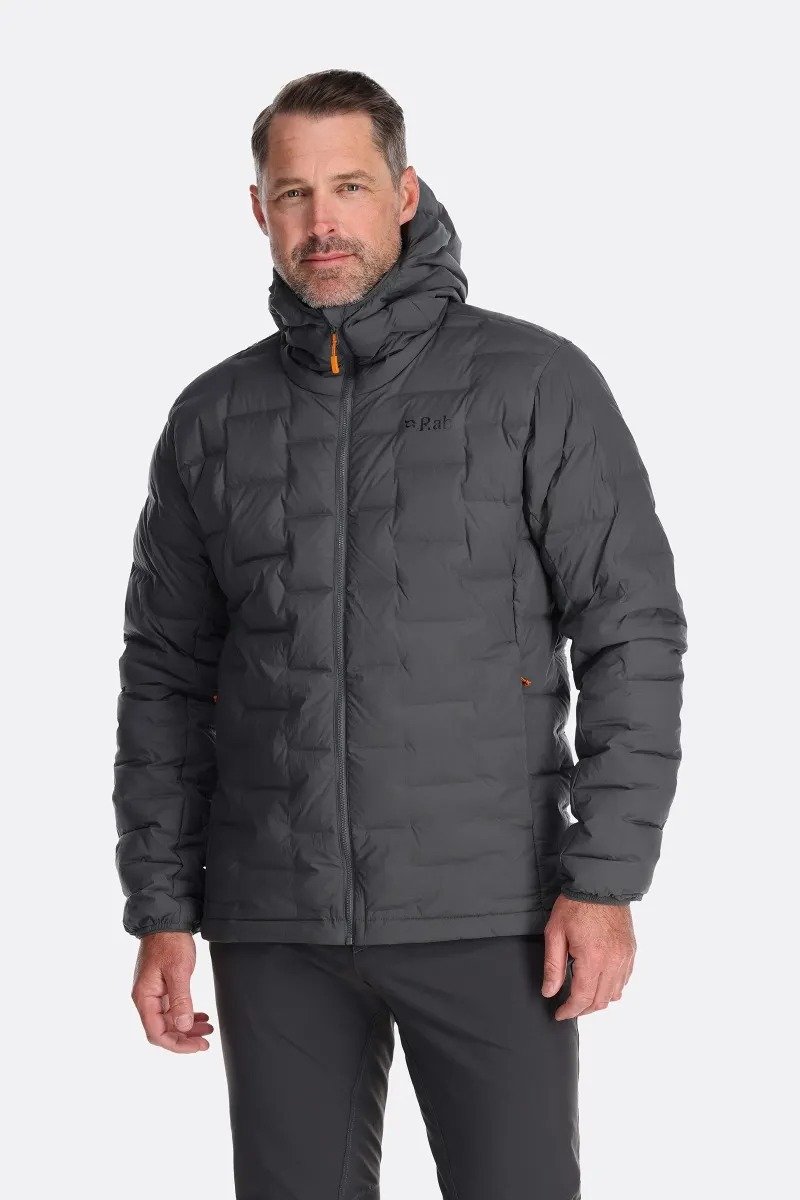 【RAB】Cubit Stretch Down Hoody Warm Down Hooded Jacket Men's Graphite Gray - ชุดกีฬาผู้ชาย - เส้นใยสังเคราะห์ สีเทา