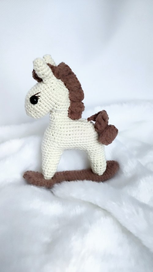 Knitting magic Crocheted rocking horse. Height 15cm. Cotton yarn. A great g