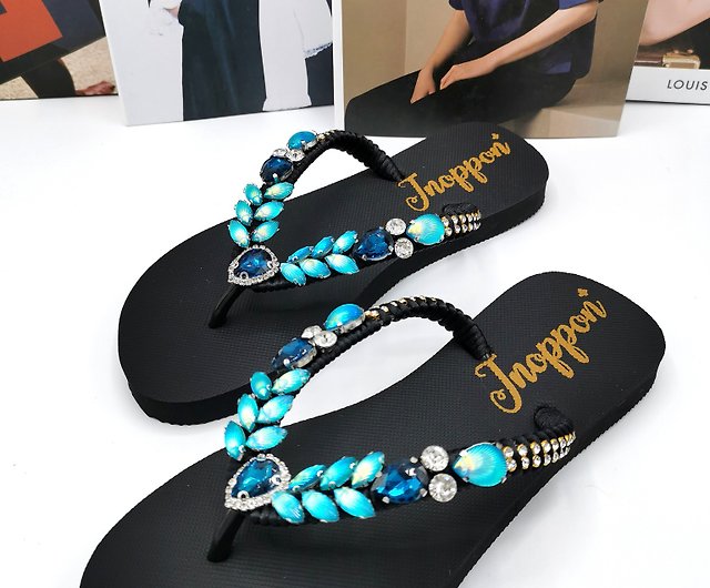Buy Jeweled Flip Flops Bling Flip Flops Black Rhinestone Sandals Beach  Sandals Black Shoes for Women White Sparkle Sandals BY JNOPPON Online in  India 