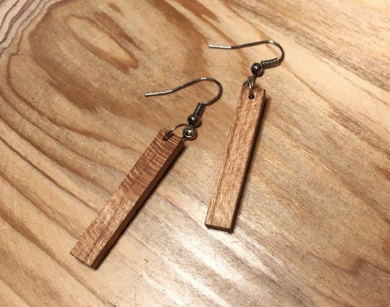 Past and Present-Old Wood Dangle Rectangular Earrings - ต่างหู - ไม้ สีนำ้ตาล