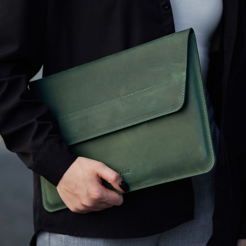 皮革筆記型電腦袋 個性化的MacBook袖套 - 電腦包/筆電包 - 真皮 綠色