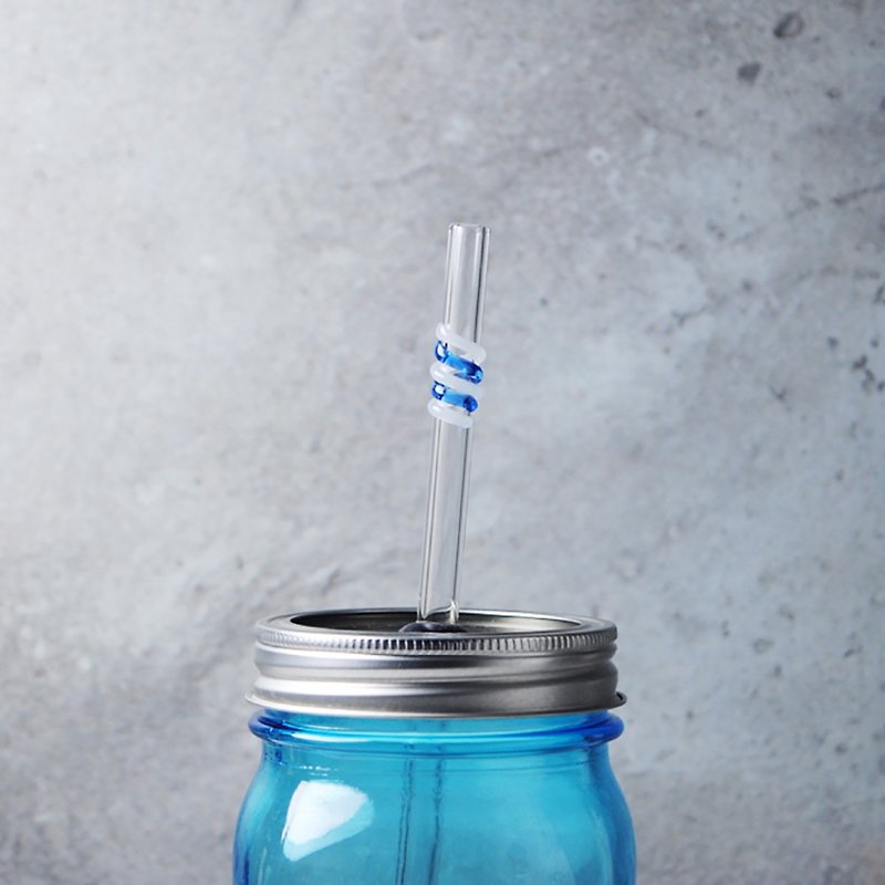 20cm (caliber 0.8cm) flat mouth Maldives marine glass straw (with cleaning brush) - Reusable Straws - Glass Blue