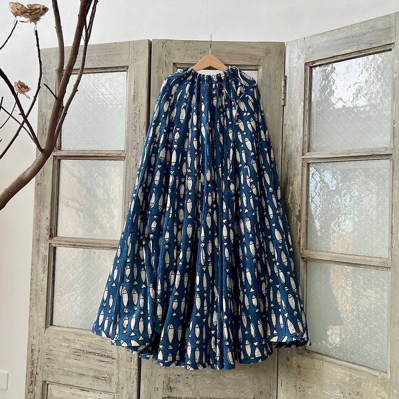 Lanchi Xiyu 50 Piece Skirt - Skirts - Cotton & Hemp Blue