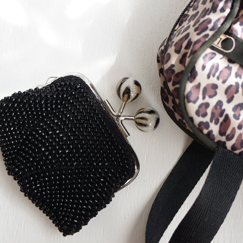 Ba-ba handmade Beads crochet square coinpurse No.1534 - 零錢包/小錢包 - 其他材質 黑色