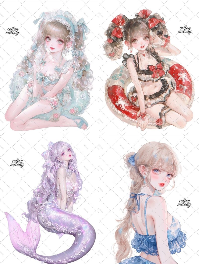 【限定】 夏のメロディセット / compact set / 20種類各3枚 / cotton melody / オリジナルステッカー 【8月イベント対象】 - 貼紙 - 紙 