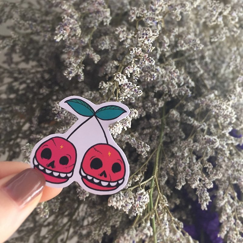 Halloween gift gift hand-painted stickers matte non-waterproof cute leaflet original skull cherry - Stickers - Paper Red