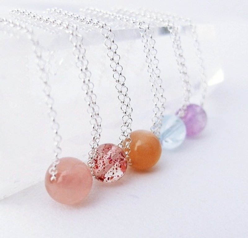 | Touch of moonlight | Multi-Gemstone 925 sterling silver ball necklace clavicle - Necklaces - Gemstone Multicolor