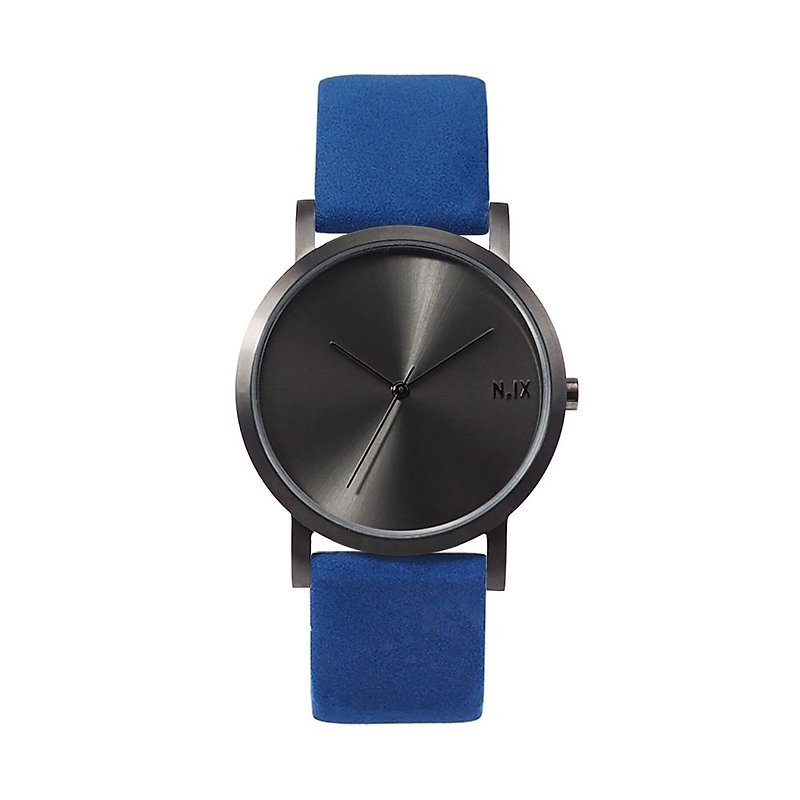 ミニマルスタイルの腕時計：Metal Project Vol.02  - ガンメタル（ブルーディアー） - 腕時計 ユニセックス - 革 ブルー