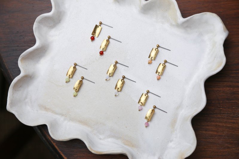 Brocade - Mineral Crystal Earrings, Earrings and Clip-On(Five Colors) - Earrings & Clip-ons - Copper & Brass Multicolor