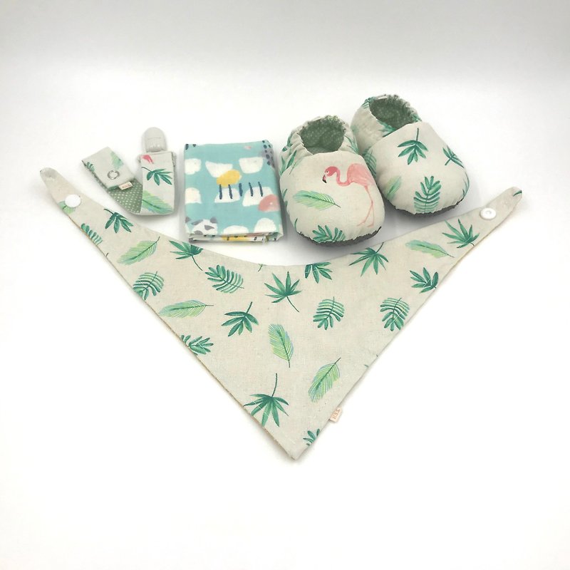 Pink Crane Green Leaf - Practical Gift Box - Baby Gift Sets - Cotton & Hemp Green