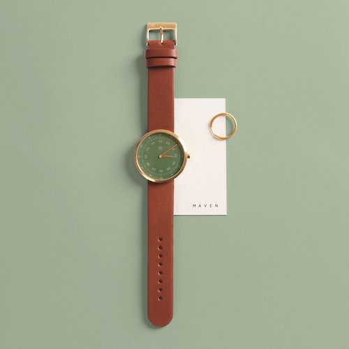 Maven Watches 台灣官方店 Dusty Olive 40mm 棕色意大利皮帶 瑞士機芯 藍寶石防花玻璃