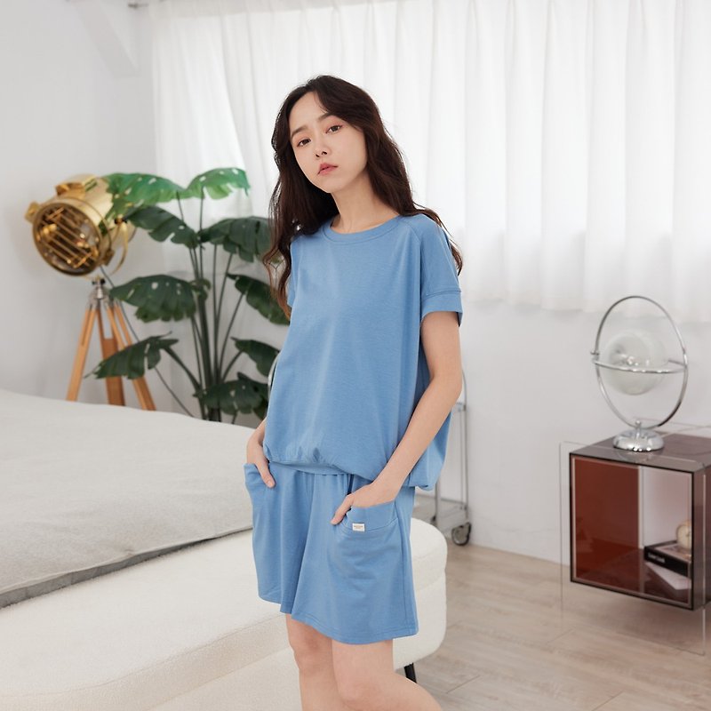 UMORFIL Collagen Wide Short Sleeve Pajama Set - 2 Colors - ชุดนอน/ชุดอยู่บ้าน - ผ้าฝ้าย/ผ้าลินิน หลากหลายสี