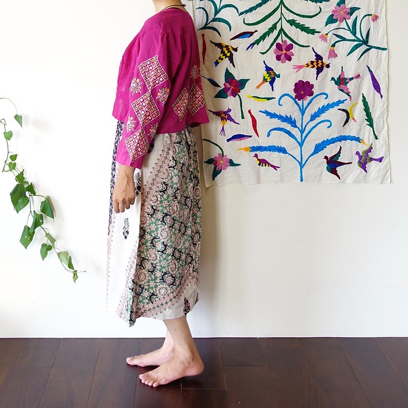 BajuTua/古著/ 桃紅紫 小圓鏡刺繡印度式上衣 choli - 女裝 上衣 - 聚酯纖維 粉紅色