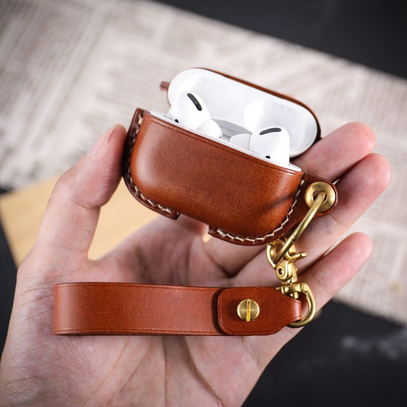 [AirPods1/2/3/Pro Protective Case/Headphone Cover] Hook version with hot stamping, one person in a group Taichung - Leather Goods - Genuine Leather 