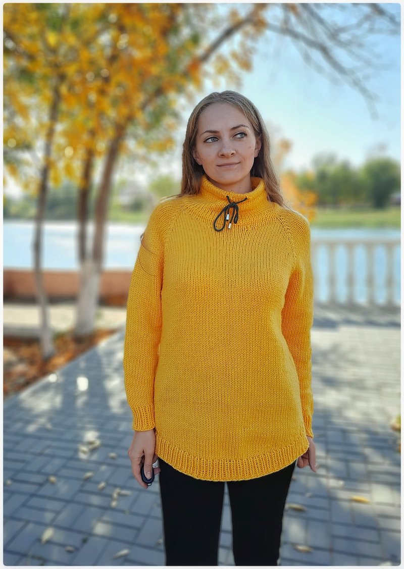 Hand knit alpaca sweater turtleneck for women ready to ship , fall clothing - 女毛衣/針織衫 - 羊毛 黃色