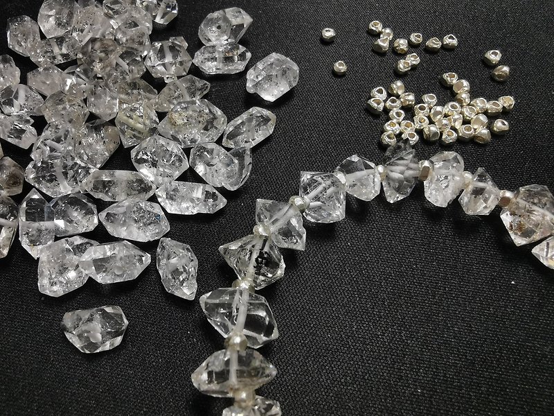 11.5-13mm Herkimon Shining Diamond/Pure Silver Handmade Bead/Natural Crystal Bracelet/Made in Pakistan - Bracelets - Crystal Transparent