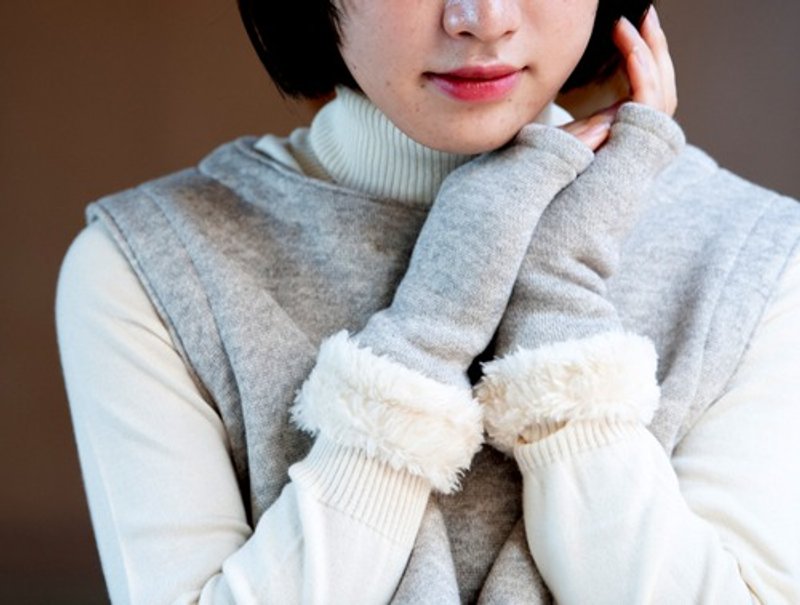 ファー付きハンドウォーマー【OrganicCotton裏起毛ニット生地】 - 其他 - 其他材質 