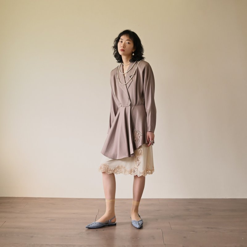 【NaSuBi Vintage】布蕾絲綴飾古著罩衫外套 - 女大衣/外套 - 其他人造纖維 
