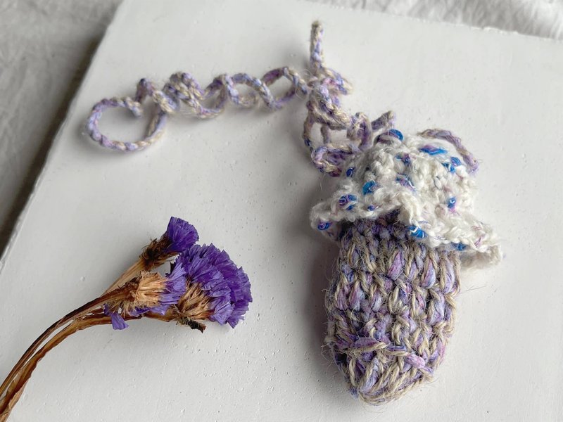 情人節 Knitting 生命之花蘑菇項鍊袋 - 薰衣草 - 項鍊 - 棉．麻 紫色