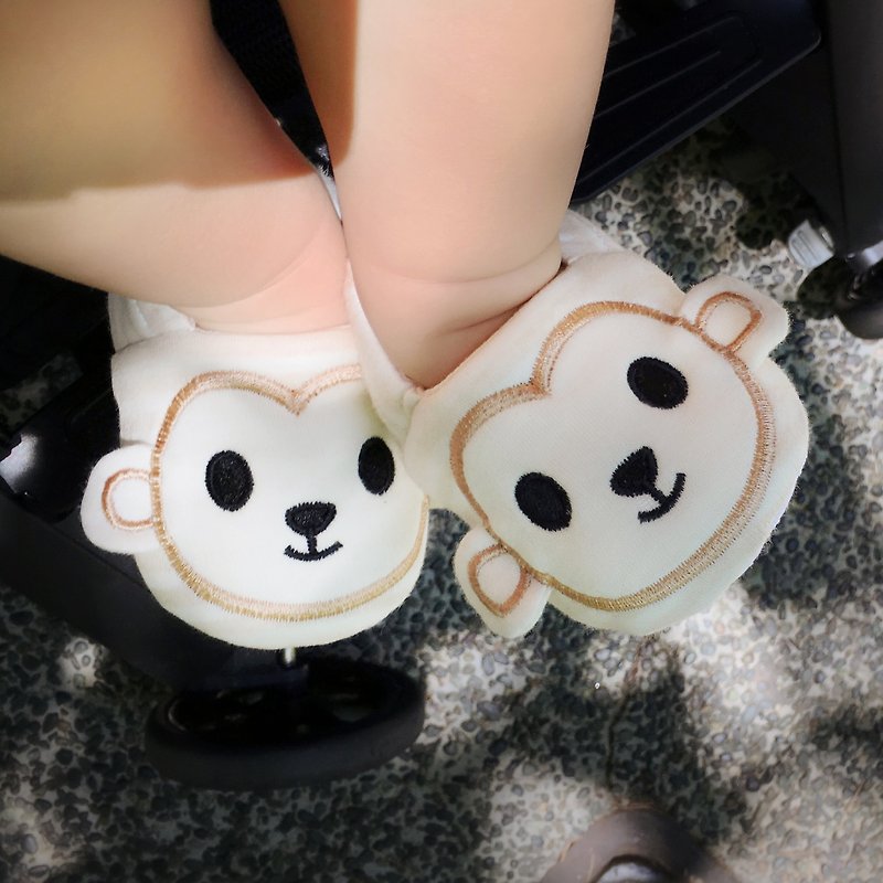 (Rabbit Mint Baby) monkeys went for a walk with organic cotton embroidered baby toddler shoes - (BBS-S0003) - รองเท้าเด็ก - ผ้าฝ้าย/ผ้าลินิน สีกากี
